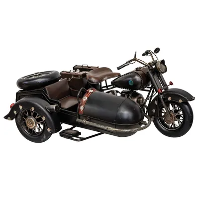 Produktbild von Modell Motorradgespann Blech Metall Motorrad Gespann Oldtimer Antik-Stil 35cm