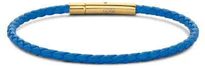 Produktbild von CO88 Collection 8CB-90909 Stahlarmband – Damen – Leder – Geflochten – 18,5 cm – Blau – 3 mm – Goldfarben