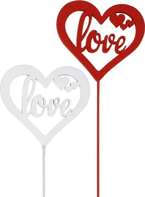 Produktbild von Blumenstecker Herz Rot Weiß Holz Dekostecker Love 7cm 12St Valentinstag Muttertag, 12 Stück