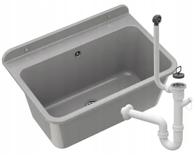 Produktbild von Granitan - Waschbecken - Ausgussbecken - 61x41x30 cm - Grau - mit Siphon - Spülbecken - LARGE