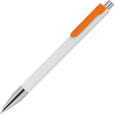 Produktbild von 10 Kugelschreiber / Farbe: weiß mit orangen Clip