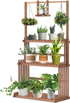 Produktbild von WISFOR Blumentreppe Massivholz, Pflanzenregal 3 Ebenen, Pflanzenständer Blumenständer für Indoor Outdoor, 79x36.5x145cm