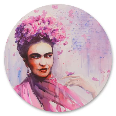 Immagine prodotto di Sticker rotondo FRIDA KAHLO ritratto acquerello fiori Malarei decorazione murale tatuaggio murale soggiorno camera ospiti ufficio 100 cm x 100 cm