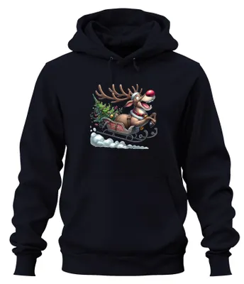 Produktbild von Rudolph Rentier Schlitten Weihnachtsbaum Glöckchen Hoodie Kapuzenpullover, Navy, XL
