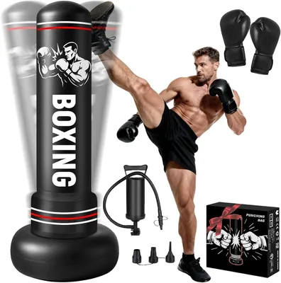 Obrázok produktu pre Voľne stojaci boxovací vrece 190 cm, s boxerskými rukavicami a pumpou, pre kickbox