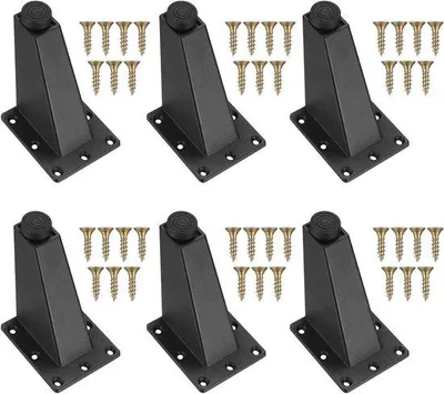 Produktbild von Set von 6 verstellbaren Möbelbeinen in schwarz Metall, geeignet für Bett, Sofa und Tischkasten - 92 mm