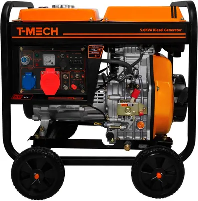 Produktbild von 5kVA Diesel Stromerzeuger Offen Generator Stromaggregat Notstromaggregat 10PS 230 / 400V 6.3kW Dreiphasig E-Start WS GS Ausgang Pulverbeschichtet 12,5L Kraftstoff Kap. 77dB 4 Räder Werkzeug & Trichter