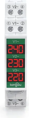 Image de Voltmètre triphasé 60-450 V Appareil de mesure modulaire 3 affichages numériques LED Usage domestique
