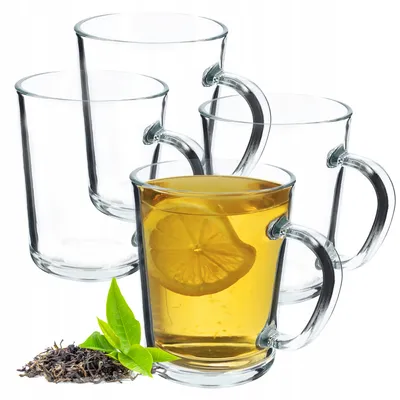 Immagine prodotto di Bicchieri da tè KADAX "Rovte", vetro con manico, bicchiere per succhi di frutta, tè, caffè, 410 ml, 4 pezzi
