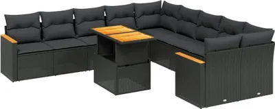 Produktbild von vidaXL 11-tlg. Garten-Sofagarnitur mit Kissen Schwarz Poly Rattan