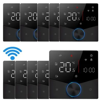 Obrázek produktu pro 10X Smart Tuya WiFi termostat, digitální LED pokojový termostat s hlasovým ovládáním pro 3A kotel s podlahovým vytápěním a stmívatelnou barvou světla, programovatelný, kompatibilní s Tmall Genie, Amazon Google Home, černý