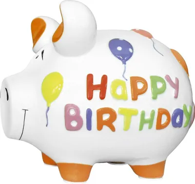 Produktbild von Spardose KCG Mittel Sparschwein Urlaubskasse Glücksschwein Happy Birthday