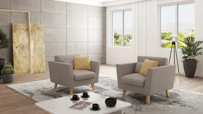 Produktbild von S-STYLE MÖBEL - Sessel mit Holzfüßen im skandinavischen Stil Elma aus Dunkelbeige Luxusmicrofaser, B/T/H: 96 cm/ 89 cm / 90 cm