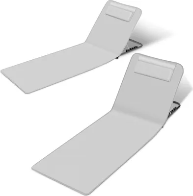 Produktbild von TolleTour Strandmatte mit Tragegurt mit Kopflehne Kopstütze Verstellbarer Rückenlehne 600D Polyester Hellgrau 2 Stucke 145cm x 47cm