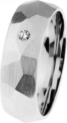 Produktbild von Damen Ring aus Silber mit Diamantbesatz 0,035 ct, mattiert und facettiertes Muster
