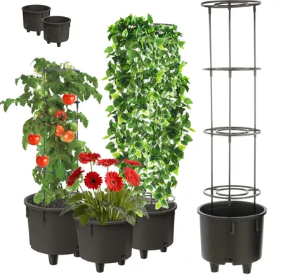 Produktbild von Topfeinsatz 2 Stck Einsatz Blumenstütze Ø28,5cm mit abnehmbarer Rahmen für Kletterpflanzen Modular für Tomaten Bohnen Erbsen Kunststoff Garten Wohnung Gewächshaus Balkon Terrasse Orangerie Gesteck