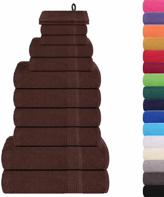 Image de vidaXL, lot de 12 serviettes FROGN, marron, 360 g/m²