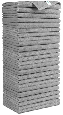 Zdjęcie produktu dla Ściereczki z mikrofibry, 24 sztuki, 30x30 cm, szare, dobrze wchłaniające, nie pozostawiające żadnych włókien, nie pozostawiające smug