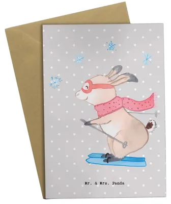 Produktbild von Mr. & Mrs. Panda Klappkarte Skilehrer Herz - Grau Pastell - Geschenk, osterkarte, weihnachtskarten, Grußkarten, Glückwunschkarte, einladungskarten, osterkarten