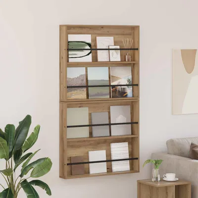Produktbild von "Schlussverkauf" Magazinregal 2 Stück - Moderner Stil - Zeitschriftenhalter - Artisan-Eiche 80x12x70 cm Holzwerkstoff C15278