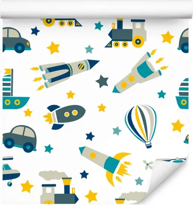Immagine prodotto di 10m VLIES WALLPAPER rotolo asilo nido auto barche a vela razzi stelle XXL
