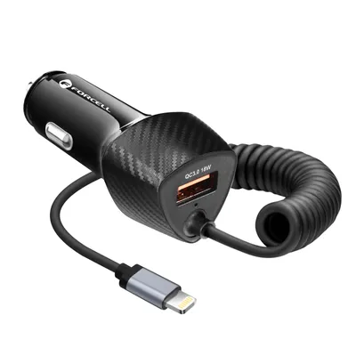 Obrázok produktu pre FORCELL nabíjačka do auta CARBON USB QC 3.0 18W + kábel iPhone konektor 8-pin PD20W CC50-1AL Black (Spolu 38W)