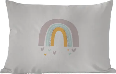 Produktbild von MuchoWow® Outdoor Kissen - Regenbogen - Herzen - Mädchen - Jungen - Pastellfarben - 50x30 cm - Wetterfest - Lounge Kissen - Sofa kissen - Wohnzimmer Dekoration