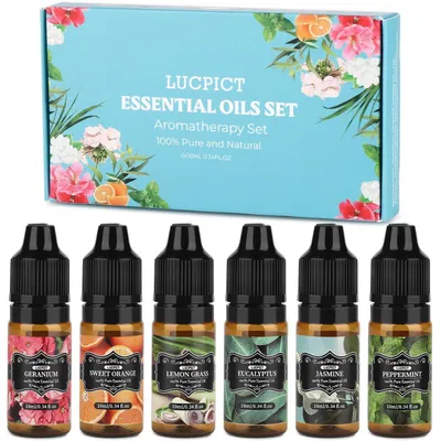Obrázok produktu pre Sada esenciálnych olejov, 6 x 10 ml, aromaterapeutické vonné oleje pre difúzor, darčeková sada