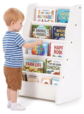 Produktbild von Kinderbücherregal Bücherregal Kinderregal - Holz - 6 Stofffächer - 45 cm
