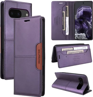 Produktbild von Handyhülle für Google Pixel 8 Hülle, Leder Flip Wallet Kartenfach Stand Schutzhülle Lila