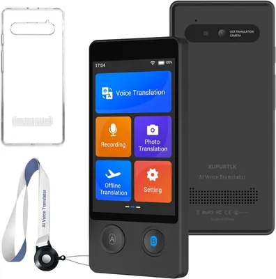 Imagen del producto de XUPURTLK Traductor de idiomas W12, dispositivo de traducción de voz bidireccional, traductor de idiomas en tiempo real que admite 144 idiomas, con función offline, grabación y traducción de fotos, ideal para viajes