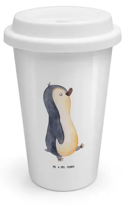 Produktbild von Mr. & Mrs. Panda Mehrwegbecher Pinguin marschieren - Weiß - Geschenk, Kaffeebecher To Go, ToGo, Thermobecher, Spazieren, Becher, Pinguine, Bruder, Familie, Stolz