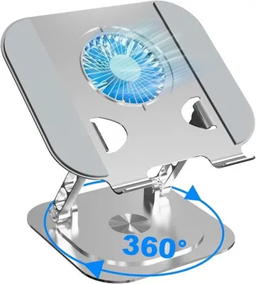 Produktbild von Ergonomischer Aluminium Laptopständer mit Kühler, höhenverstellbar, 360° drehbar, silber