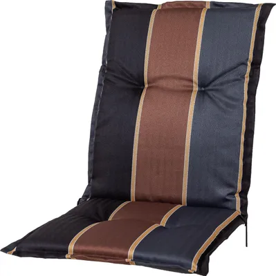 A chair cushion with a striped pattern.