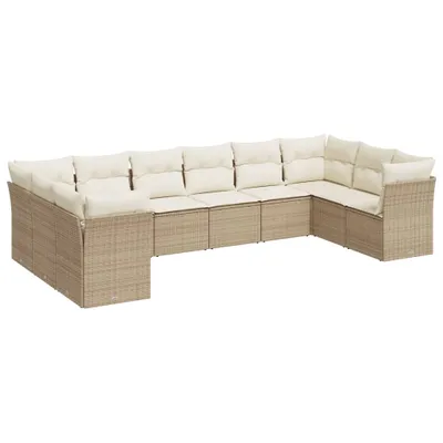 Produktbild von vidaXL 10-tlg. Garten-Sofagarnitur mit Kissen Beige Poly Rattan