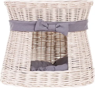 Zdjęcie produktu dla Owalny domek dla kota w kolorze beżowym / wiklinowy kosz dla kota / wieża dla kota 50X40 H45 CM