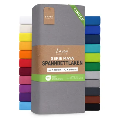 Zdjęcie produktu dla Lavea® Prześcierełka na gumce dla dzieci, 60x130 cm - 70x140 cm, wzór Maya, 100% bawełna – Miękka, oddychająca prześcieradło do materacy o grubości do 12 cm - Szary (średni odcień)
