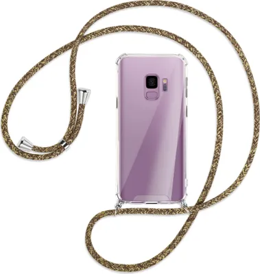 Produktbild von Handykette Backcover-Schutzhülle mit Band (Metall silberfarben) für Samsung Galaxy S9 - braun+beige