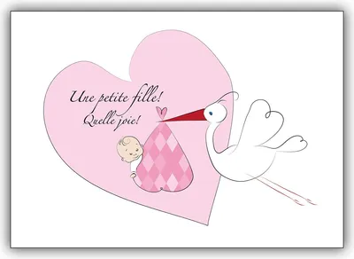 Produktbild von 4x Süße französische Babykarte (Mädchen) mit Storch Une petite fille