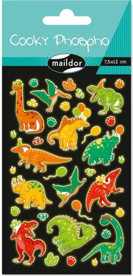 Produktbild von Maildor 10x Cooky Phospho, 1 Stickerbogen 7,5x12cm, Dino - Mehrfarbig CY165C