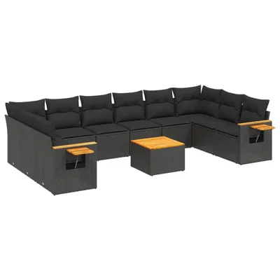 Produktbild von 11-tlg. Garten-Sofagarnitur mit Kissen Schwarz Poly Rattan