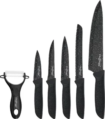 Produktbild von 6-teiliges Messer-Set mit Schäler in Schwarz - vielseitig & ergonomisch
