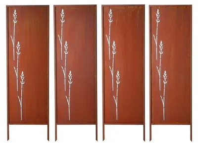 Produktbild von Paravent Raumteiler - Sichtschutzwand 4er-Set - Größe 50 x 160 cm - Mit Erdspießen - Kohlenstoffstahlplatte, stabil - Wetterfest & rostbeständig - Für Garten, Terrasse, Balkon