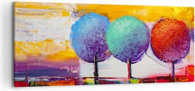 Produktbild von Bild auf Leinwand - Leinwandbild - Bäume Wiese Sommer - 120x50cm - Wand Bild - Wanddeko - Leinwanddruck - Bilder - Kunstdruck - Wanddekoration - Leinwand bilder - Wandkunst - AB120x50-4110