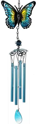 Windspiel mit Schmetterlingen, 75 cm, blau, für Garten & Balkon