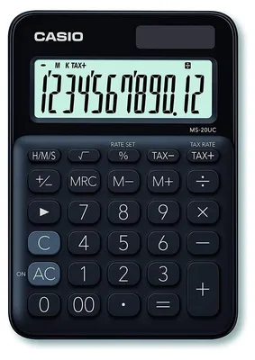 Produktbild von Casio MS-20UC-BK, Desktop, Einfacher Taschenrechner, 12 Ziffern, 1 Zeilen, Batterie/Solar, Schwarz