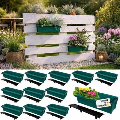 Productafbeelding van Pallet bloembakken - Plantenbakken - Tuinieren - Met ophangsysteem - 12 stuks - Groen