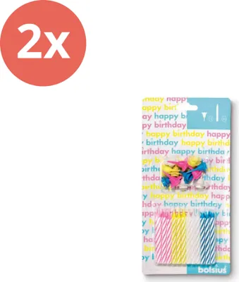 Produktbild von Bolsius - Kuchenkerzen - 24 Kerzen - 12 Halter - Sortiert - Vorteilspack - 48 Stücke - 2 Verpackung