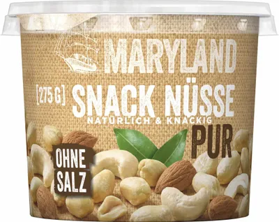 Produktbild von Maryland Snack Nüsse ungesalzen 6er Pack (6x275g Dose) + usy Block