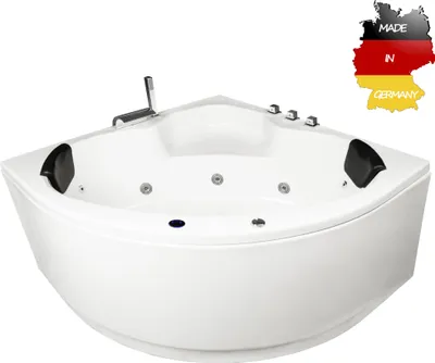 Produktbild von Basera BASIC Indoor Eck-Whirlpool Badewanne Maui 130 x 130 cm mit 13 Massagedüsen, Wasserfall, LED-Ambiente